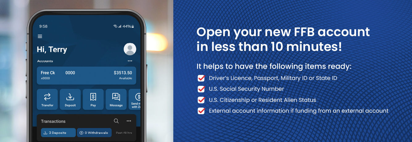 Open a new account fast - have valid state-issued picture id, SSN, and funding information ready